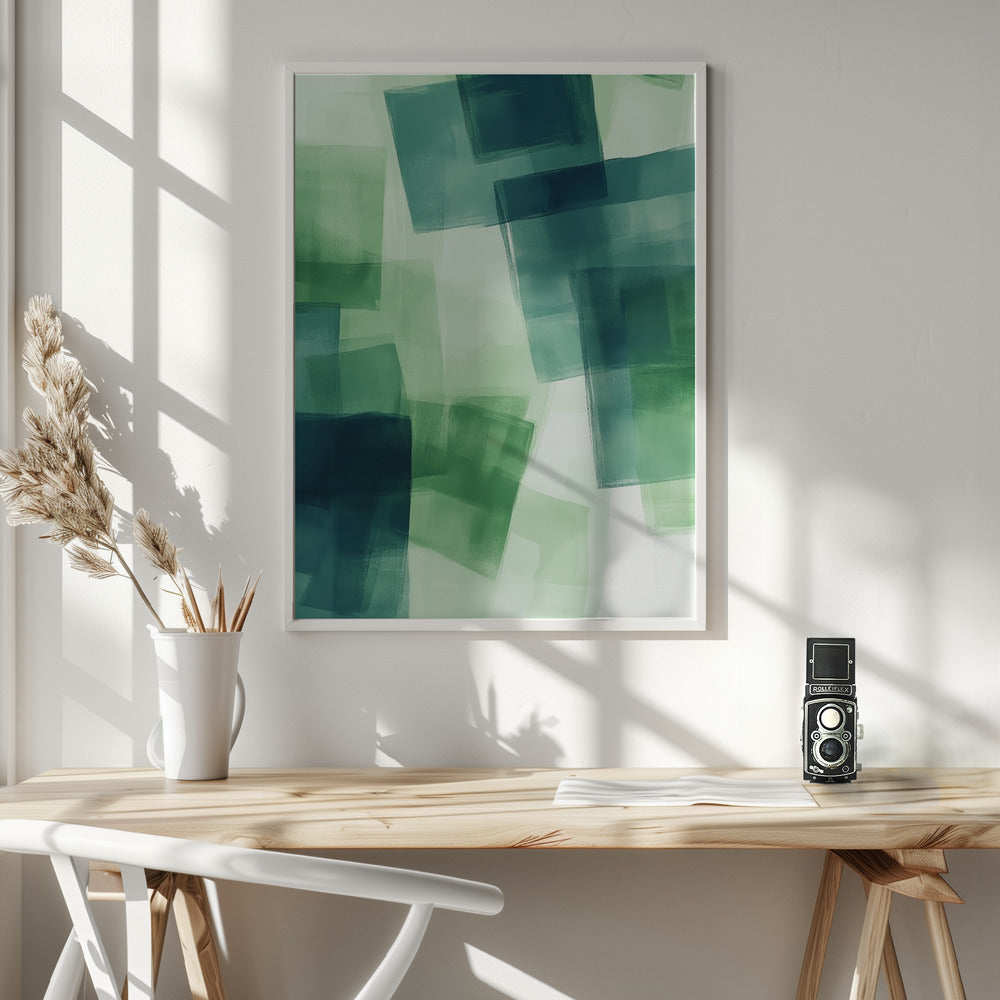Green Squares - Poster / Art Print - interiör
