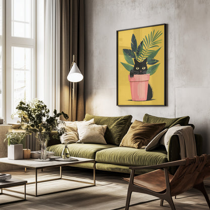 Cat In the Plant - Poster / Art Print - interiör