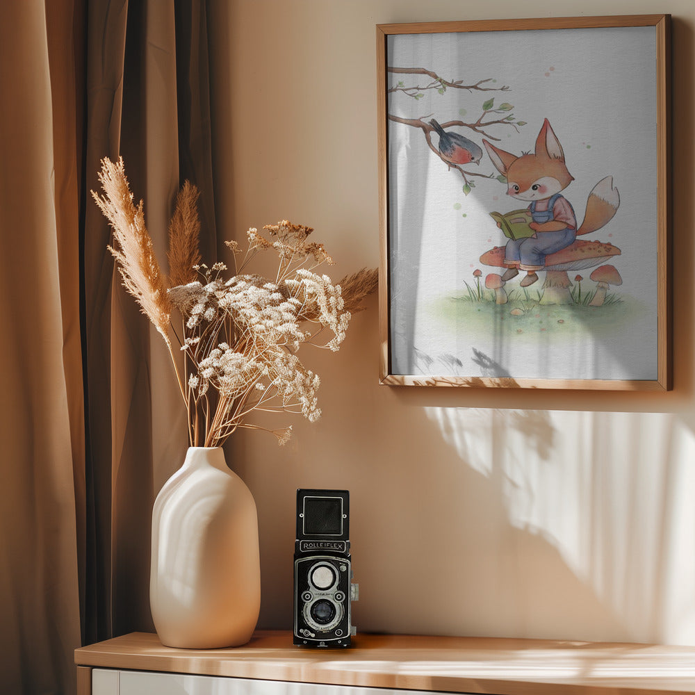 Fox and Bird Illustration - Poster / Art Print - interiör