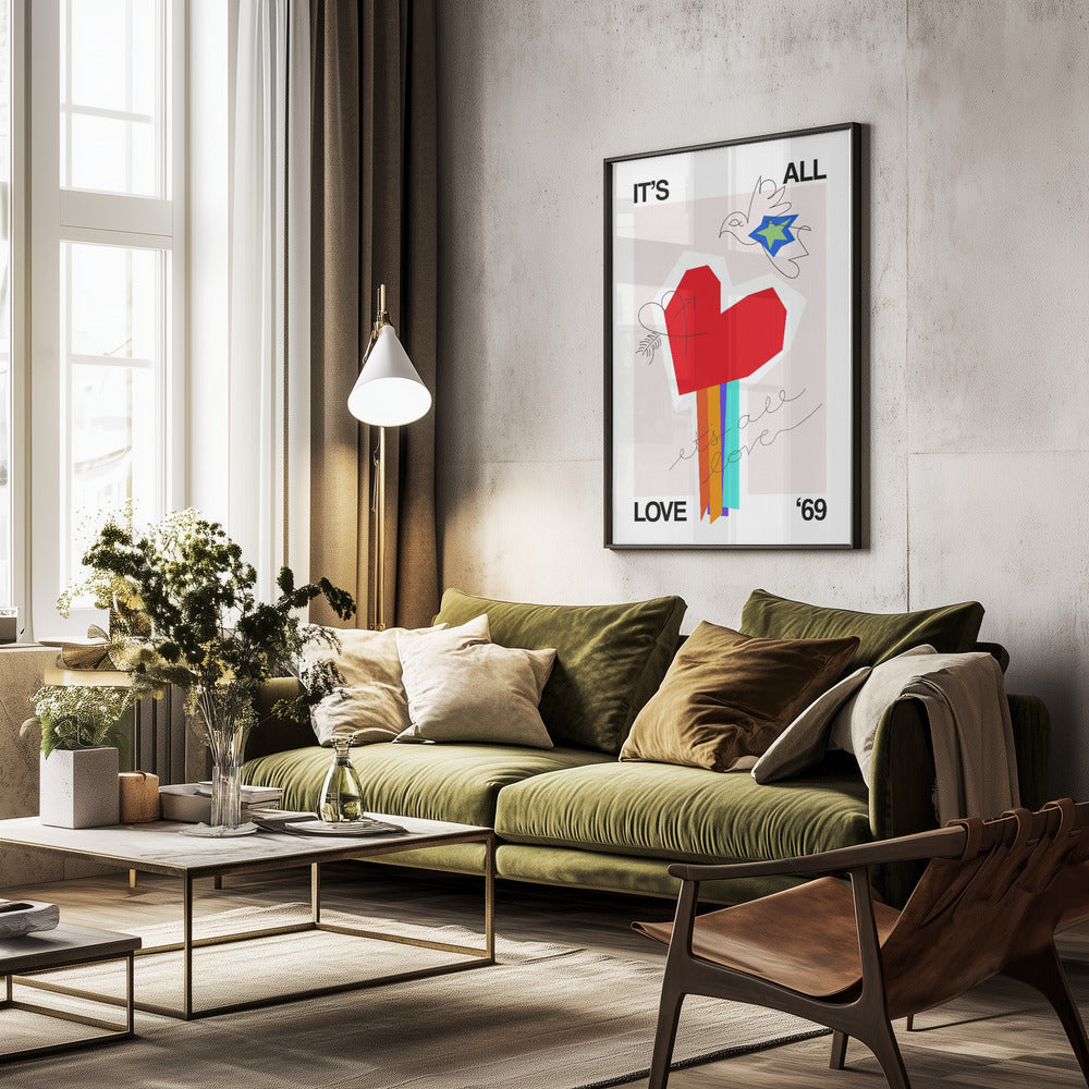 It's All Love '69 Heart Greige - Poster / Art Print - interiör