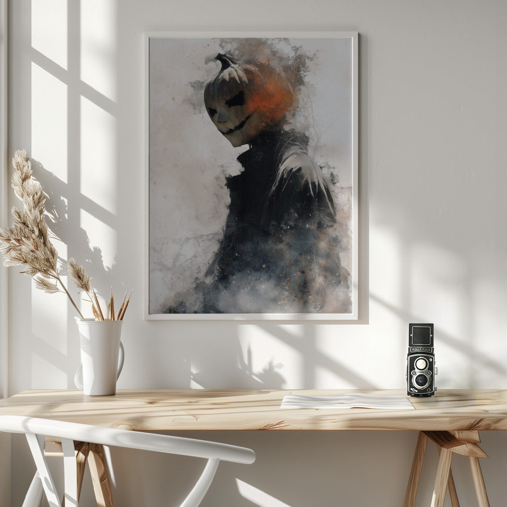 Man With Pumpkin Halloween Scene (1) - Poster / Art Print - interiör