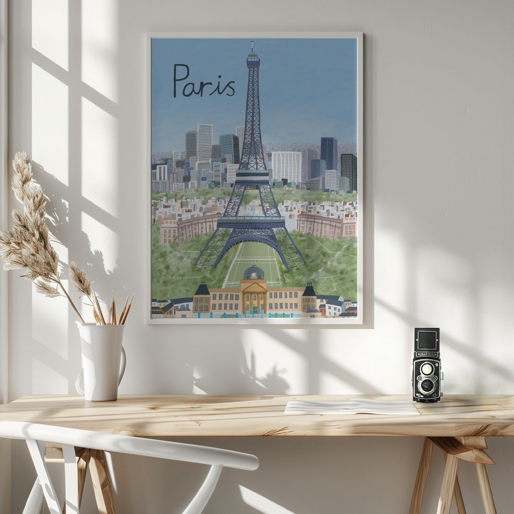 Eiffel Tower with Paris City in Background by Artist Carla Daly - Poster / Art Print - interiör
