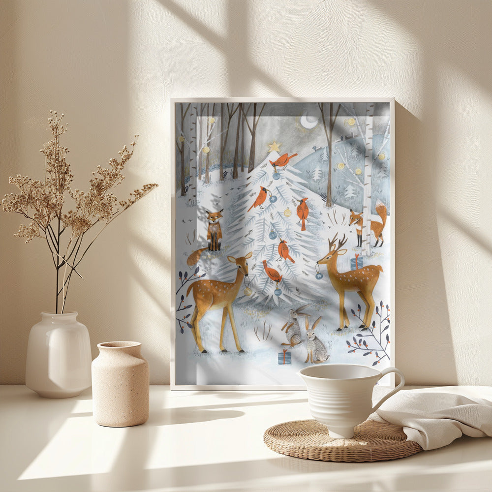 Christmas in the winter animal forest - Poster / Art Print - interiör