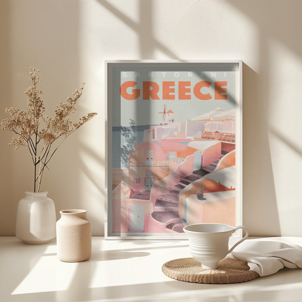 Santorini Greece Vintage Travel Poster - Poster / Art Print - interiör