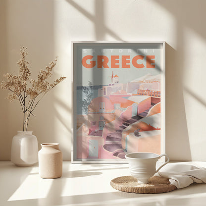 Santorini Greece Vintage Travel Poster - Poster / Art Print - interiör