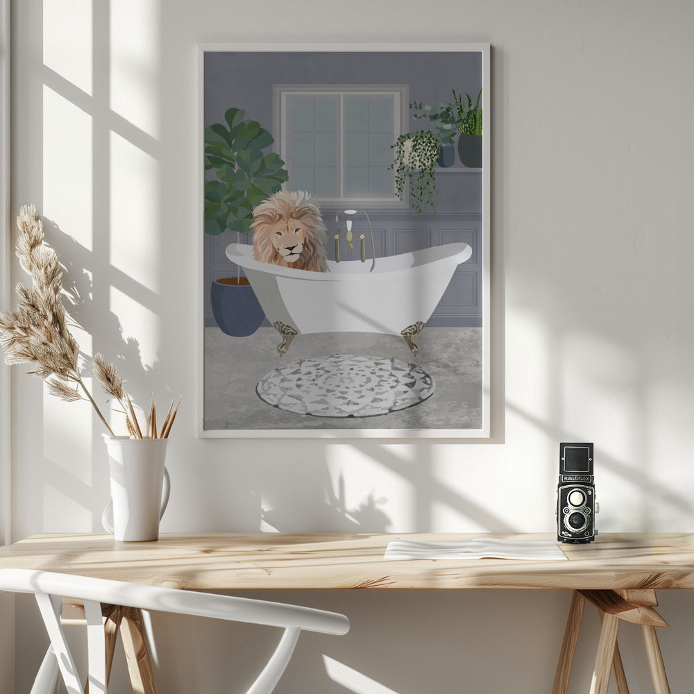 Lion takes a bath - Poster / Art Print - interiör