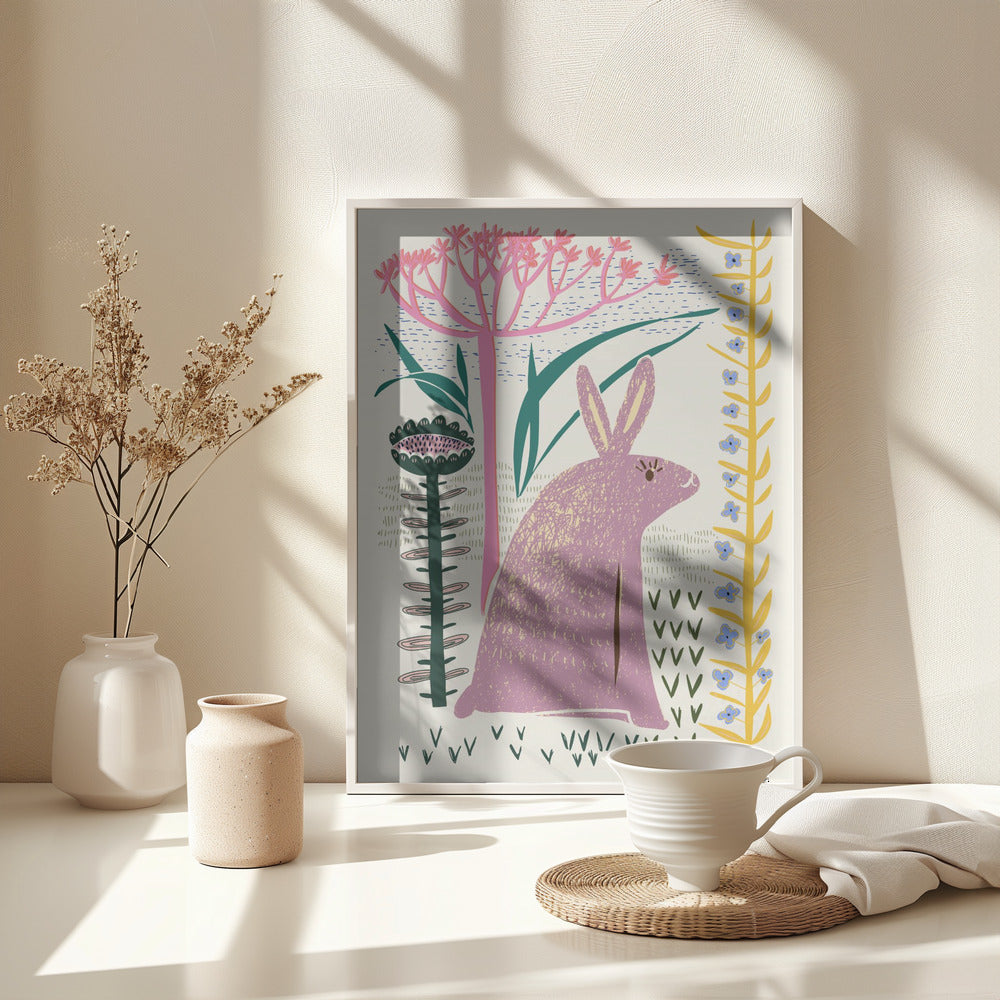 Block print lilac bunny - Poster / Art Print - interiör