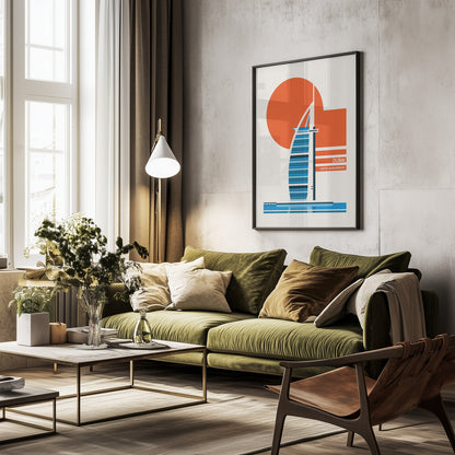 Dubai Burj Al Arab Minimalist Retro Travel Print - Poster / Art Print - interiör
