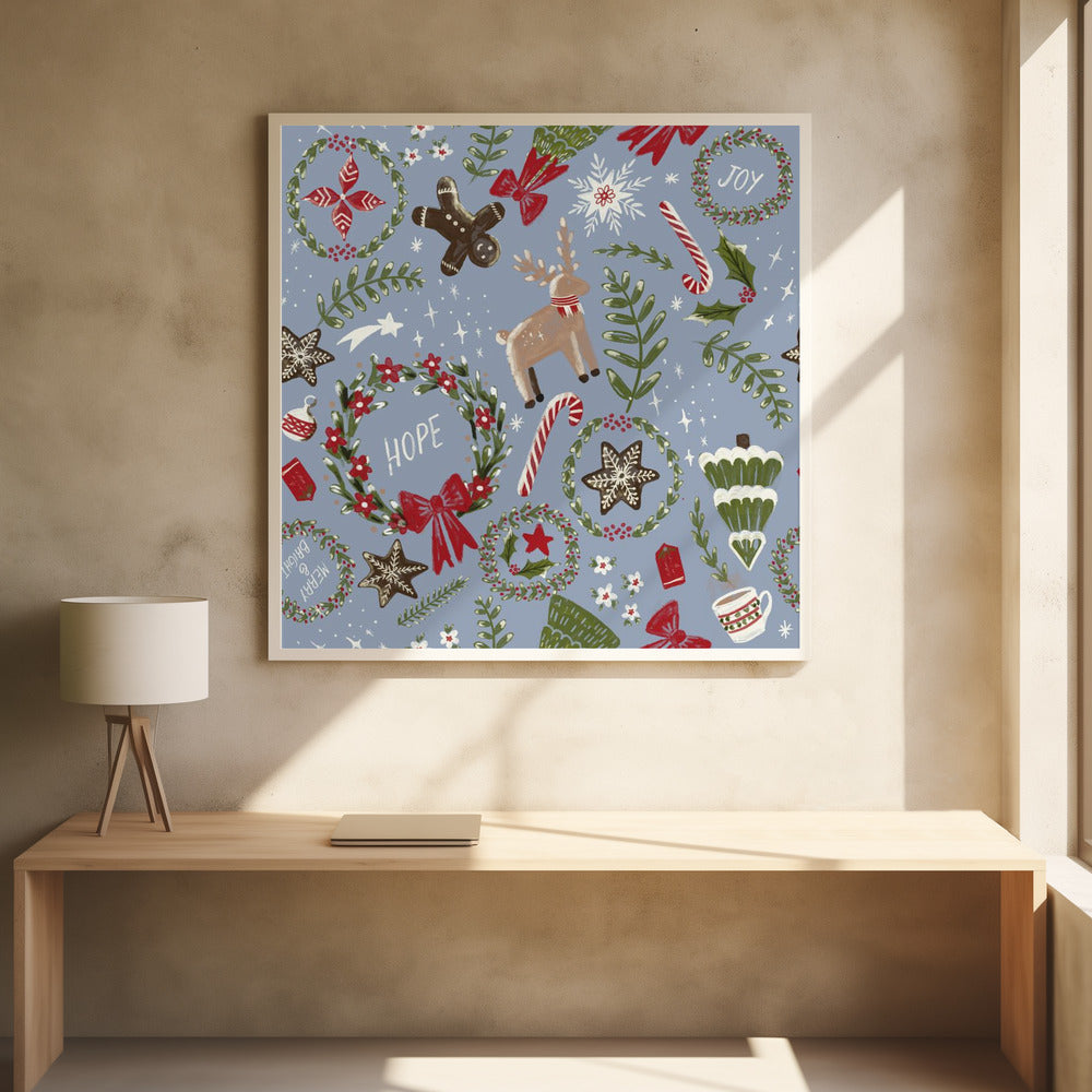 Magical Christmas Blue Pattern - Poster / Art Print - interiör