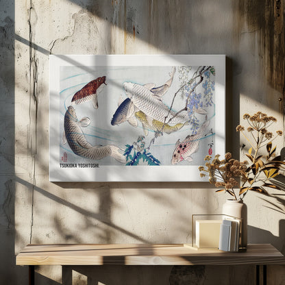 Six Carp Swimming Beneath Wisteria (1889) - Poster / Art Print - interiör