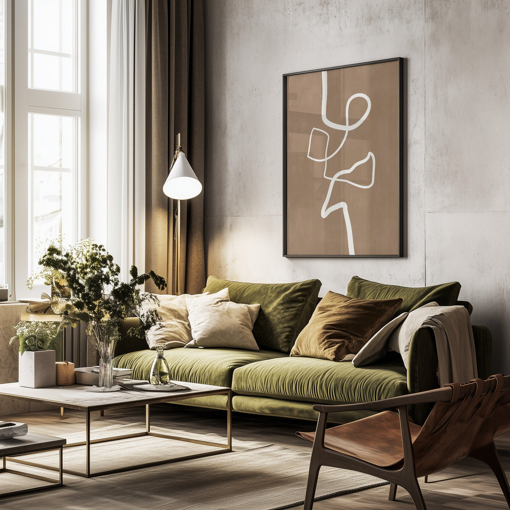 Brown Single Line Artwork - Poster / Art Print - interiör