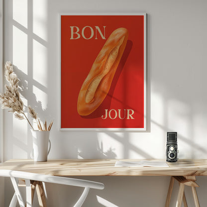 Baguette On A Red Background - Poster / Art Print - interiör