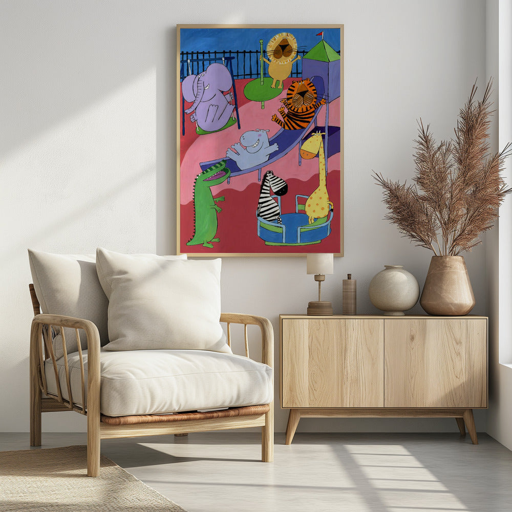 Jungle Animals in the Playground by Artist Carla Daly - Poster / Art Print - interiör