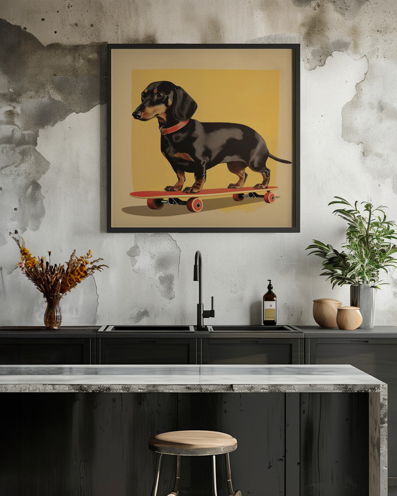 Dachshund Skater - Poster / Art Print - interiör
