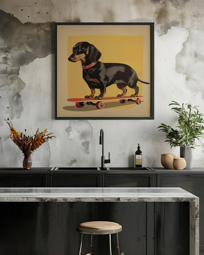 Dachshund Skater - Poster / Art Print - interiör