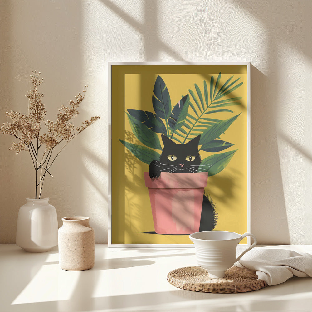 Cat In the Plant - Poster / Art Print - interiör