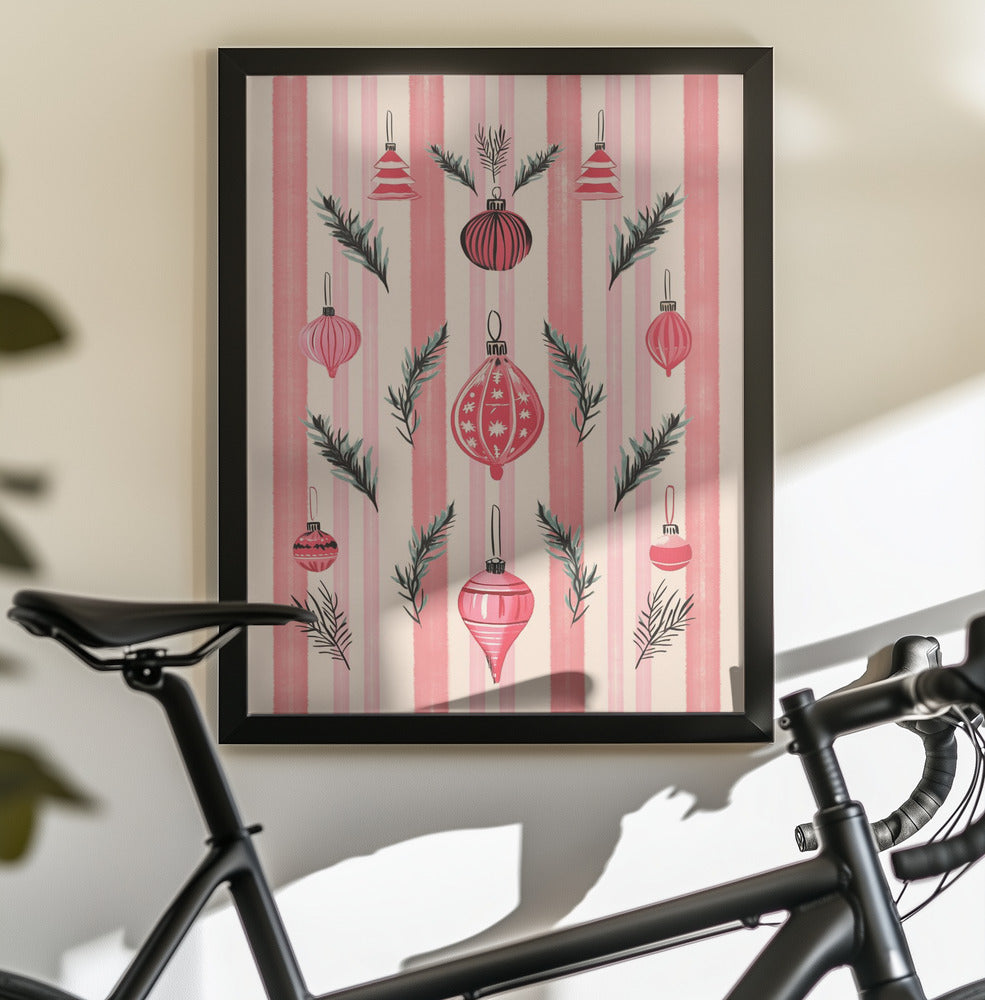 Pink Christmas Baubles - Poster / Art Print - interiör