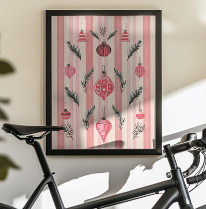 Pink Christmas Baubles - Poster / Art Print - interiör