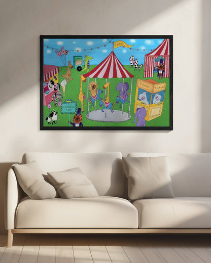Welcome to the Carousel with Funny Animals by Artist Carla Daly - Poster / Art Print - interiör