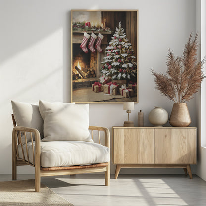 Christmas By the Fireplace - Poster / Art Print - interiör