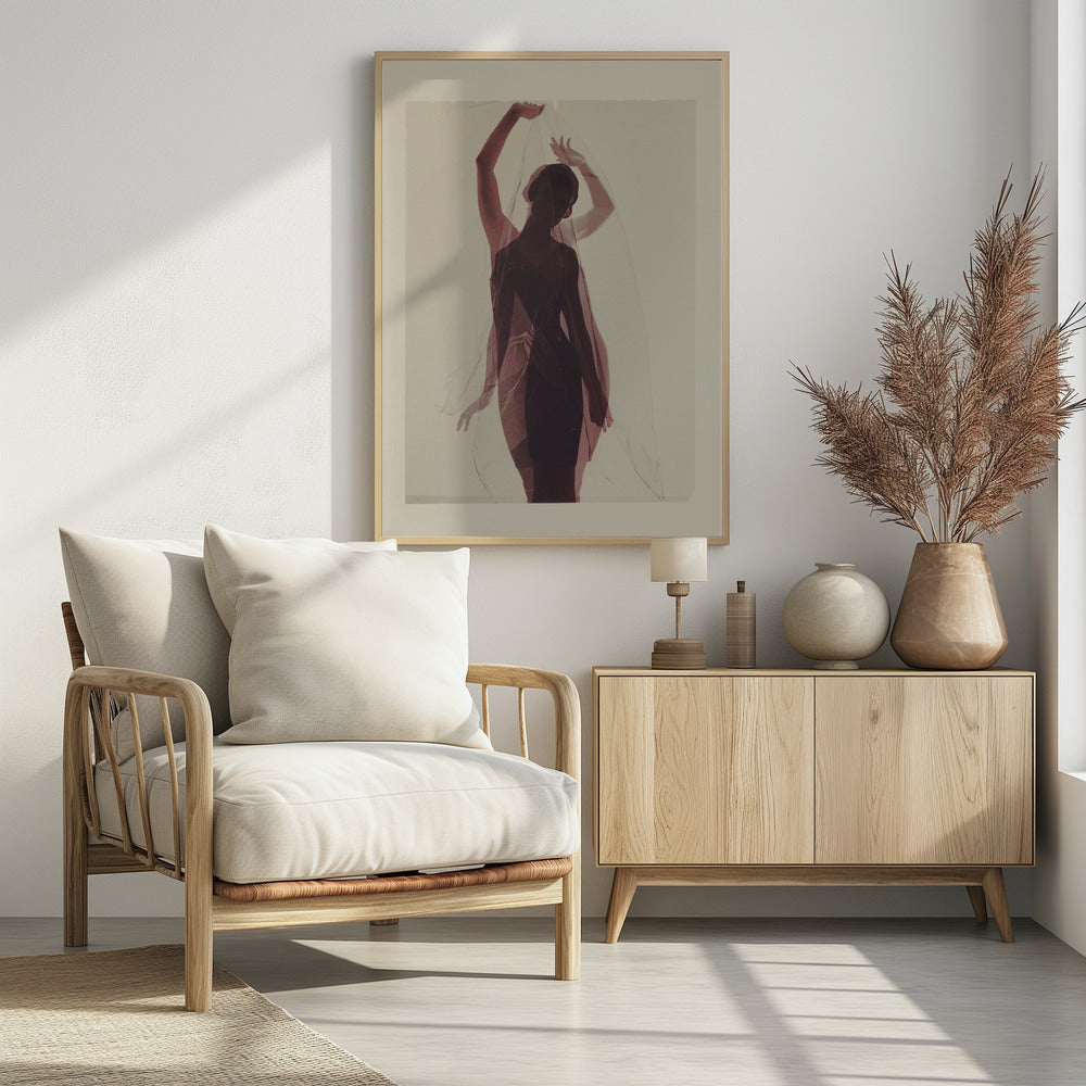 Silhouette of a Woman Draped in Sheer Fabric - Poster / Art Print - interiör
