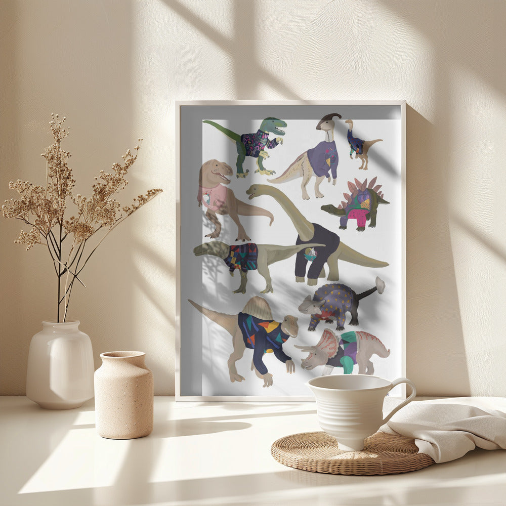 Dinosaurs In 80s Jumpers - Poster / Art Print - interiör