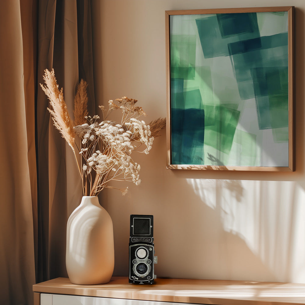 Green Squares - Poster / Art Print - interiör