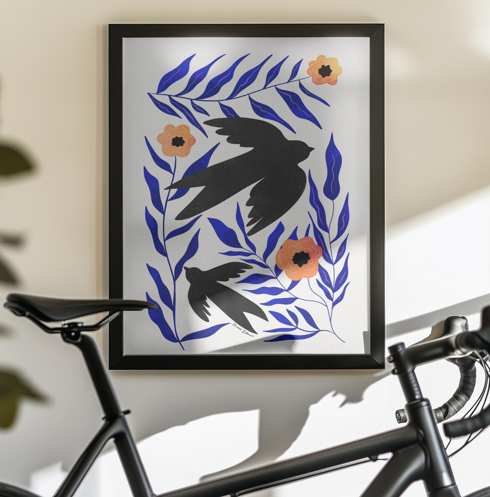 Swallow Flowers - Poster / Art Print - interiör