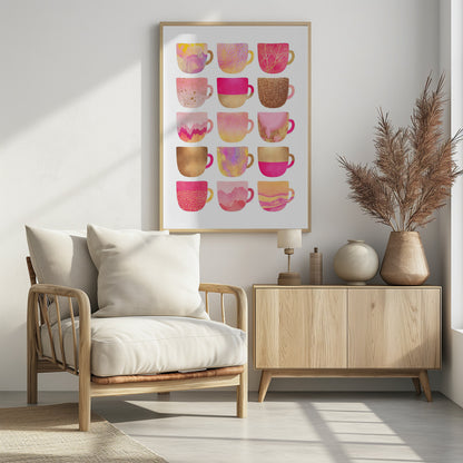 Pretty Pink Coffee Cups - Poster / Art Print - interiör