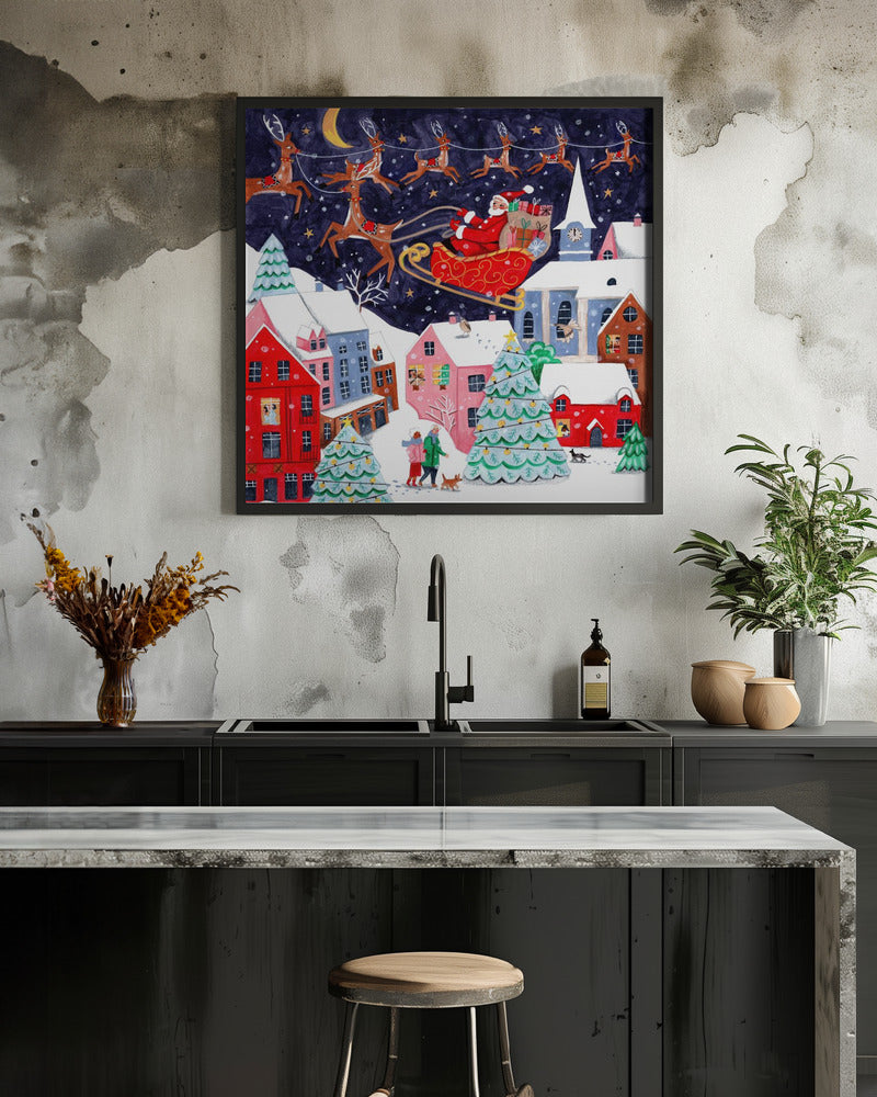 Santa and his Reindeers - Poster / Art Print - interiör