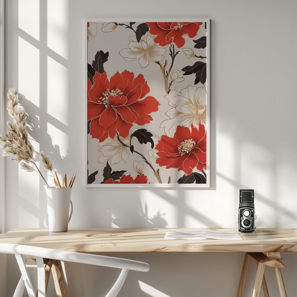 Red And White Flowers - Poster / Art Print - interiör