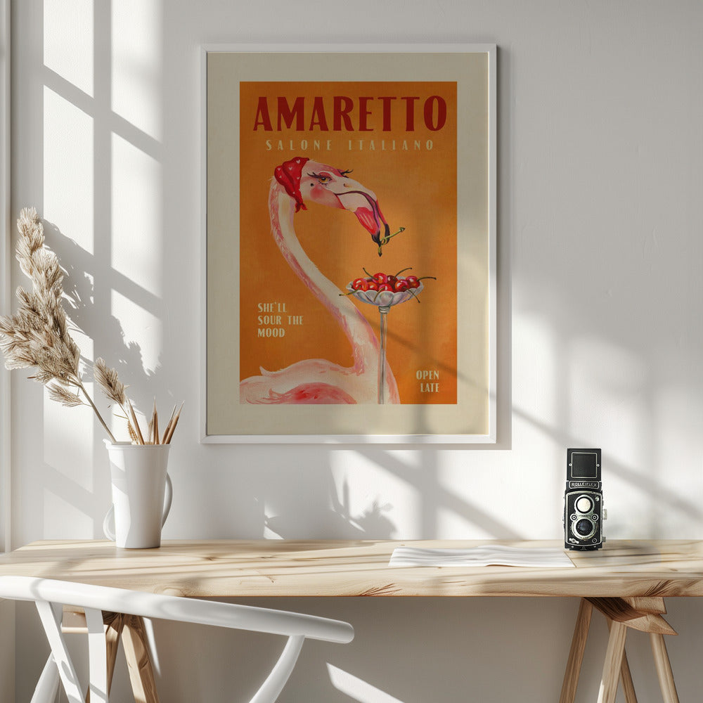 Amaretto Flamingo Art Deco Italian Cafe Travel Art - Poster / Art Print - interiör