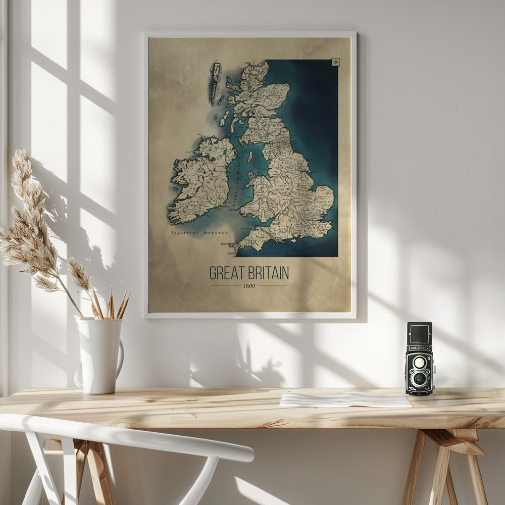 Storbritannien vintagekarta - Poster / Art Print - interiör