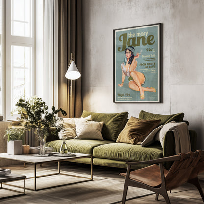 Mary Jane Retro Vintage Pinup Cannabis Art - Poster / Art Print - interiör