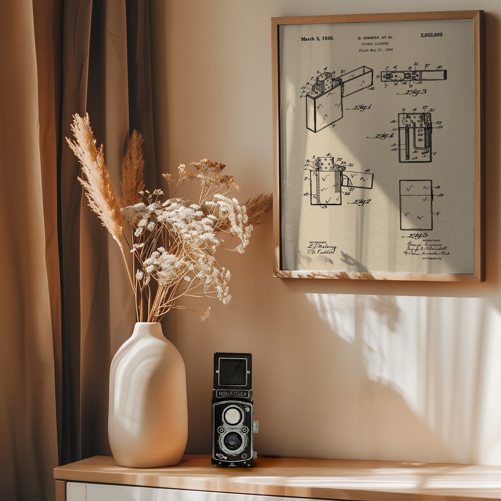 Pocket Lighter Patent 1934 - Poster / Art Print - interiör