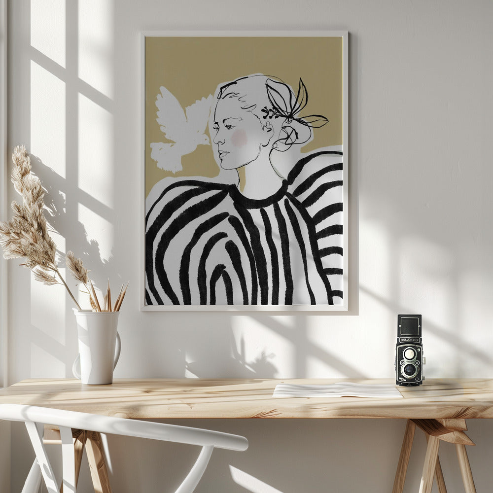 Woman Profile with a Zebra Stripe Pattern - Poster / Art Print - interiör