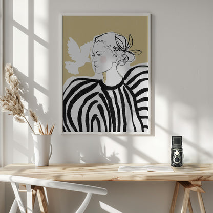 Woman Profile with a Zebra Stripe Pattern - Poster / Art Print - interiör