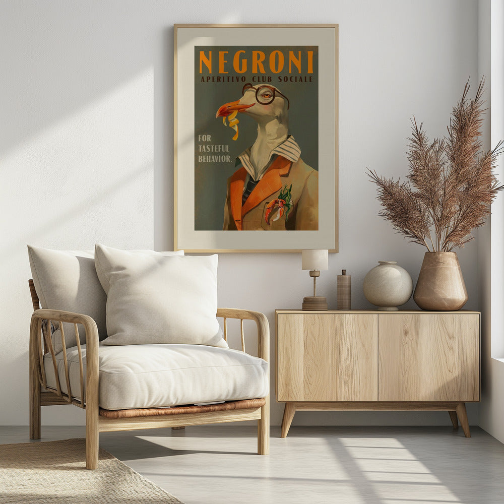 Vintage Art Deco Negroni Poster Of A Fancy Seagull - Poster / Art Print - interiör