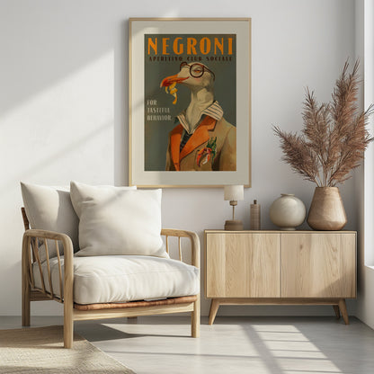 Vintage Art Deco Negroni Poster Of A Fancy Seagull - Poster / Art Print - interiör