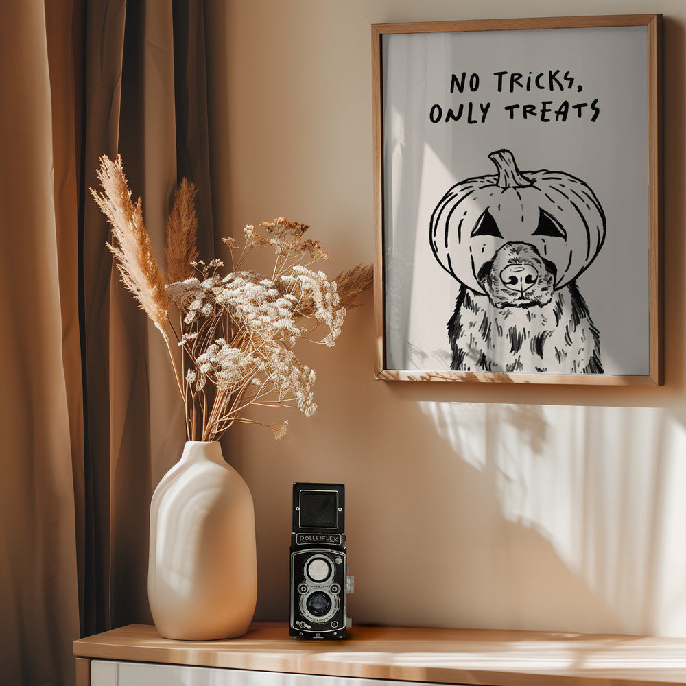 No Tricks Only Treats Pumpkin Dog - Poster / Art Print - interiör