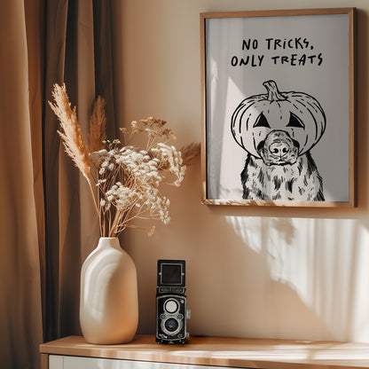 No Tricks Only Treats Pumpkin Dog - Poster / Art Print - interiör