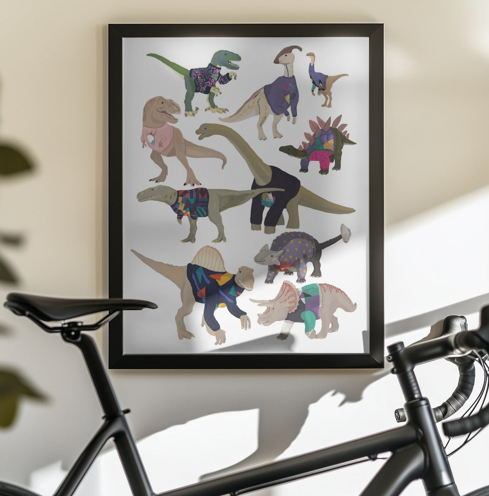 Dinosaurs In 80s Jumpers - Poster / Art Print - interiör