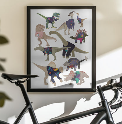 Dinosaurs In 80s Jumpers - Poster / Art Print - interiör