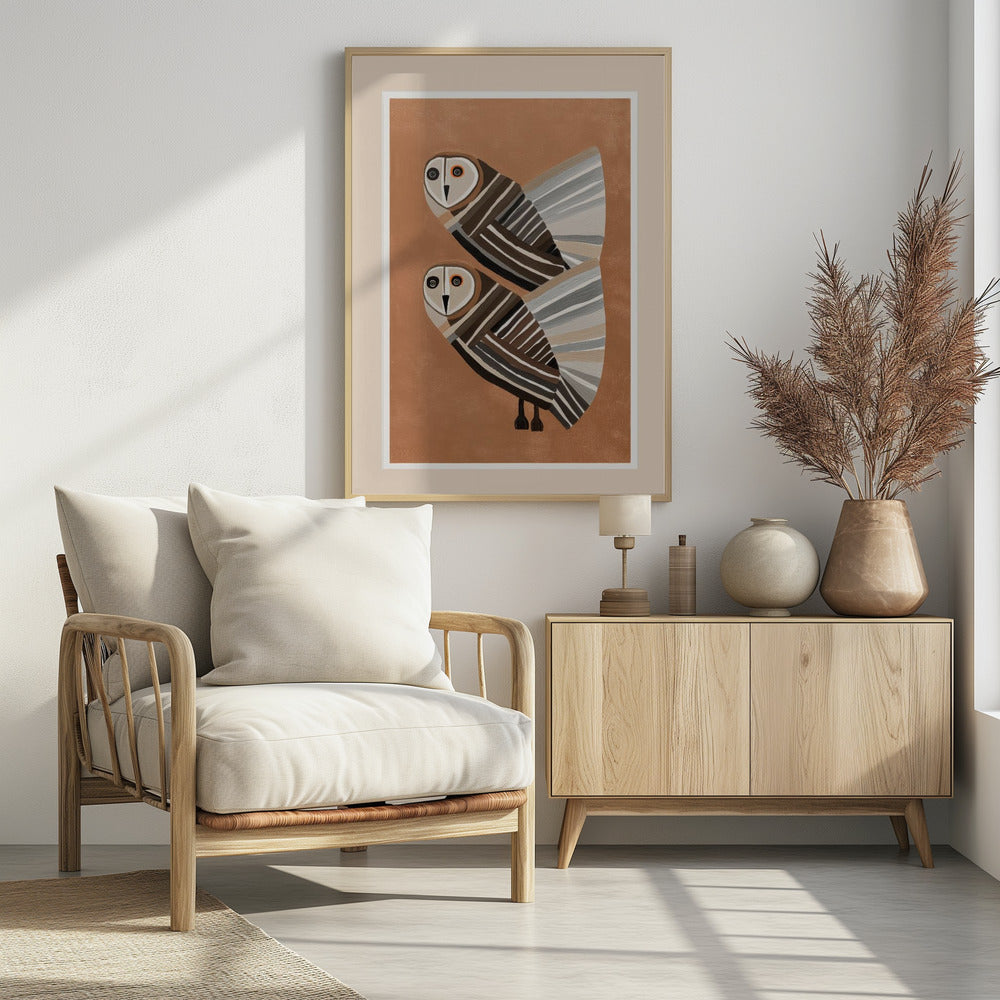 Striped Owl Pair - Poster / Art Print - interiör