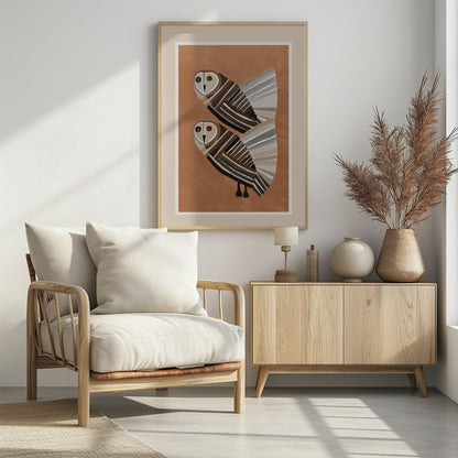 Striped Owl Pair - Poster / Art Print - interiör