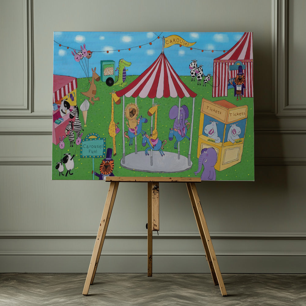 Welcome to the Carousel with Funny Animals by Artist Carla Daly - Poster / Art Print - interiör
