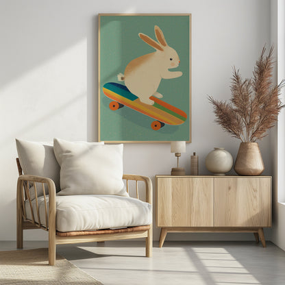 Bunny On Skateboard - Poster / Art Print - interiör