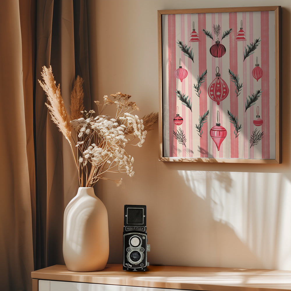 Pink Christmas Baubles - Poster / Art Print - interiör