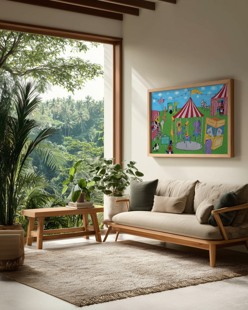 Welcome to the Carousel with Funny Animals by Artist Carla Daly - Poster / Art Print - interiör