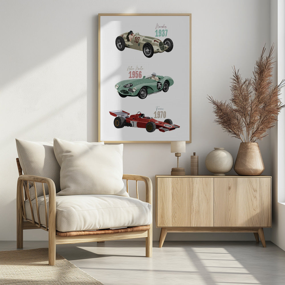 Vintage Racecars - Poster / Art Print - interiör